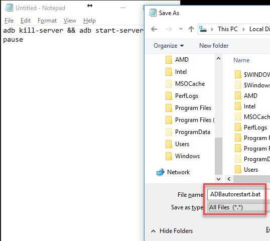 Create a .bat file to restart ADB