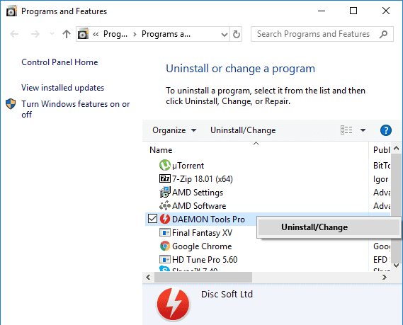 daemon tools pro windows 10 unable to uninstall
