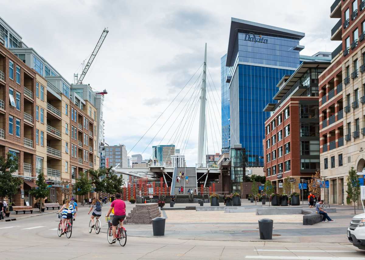 Denver, Colorado, USA-August 31, 2014. Biking on weekend in downtown Denver, Colroado.