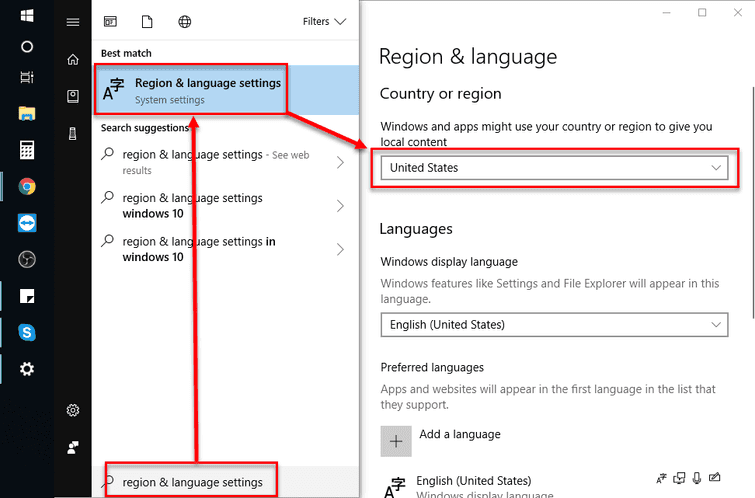 Change Region settings to United States