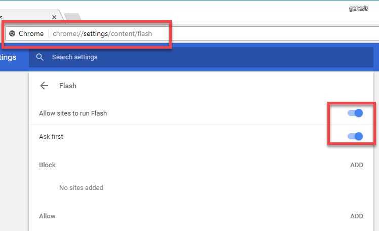Enable Google Chrome Flash