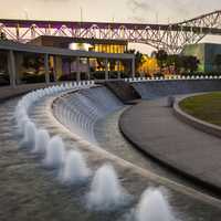 Colored Lights on the Corpus Christi Harbor Bridge from the Water Gardens at Bayfront Science Park