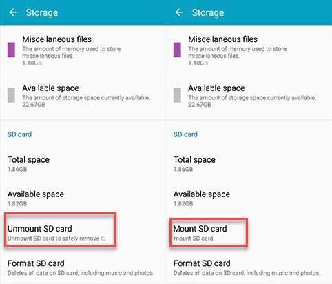 Unmount SD Card