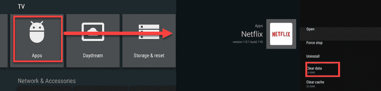 Clear Netflix data for Android TV