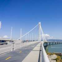 Walking on the new bay bridge trail going from Oakland to Yerba Buena Island, San Francisco bay, California