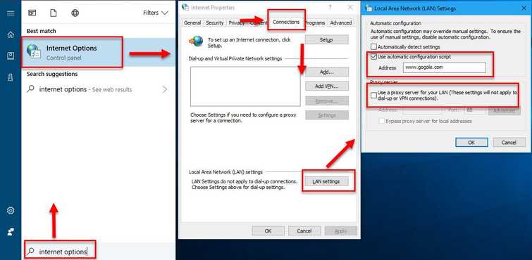 Disable Use a Proxy Server for your LAN