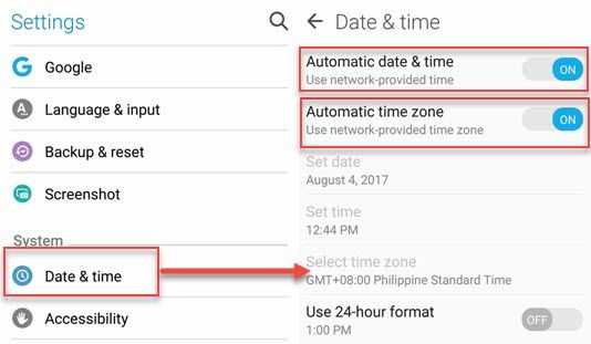 Turn on Date, Time and Time Zone