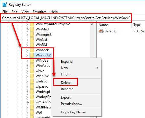 Delete Winsock keys and reinstall TCP/IP