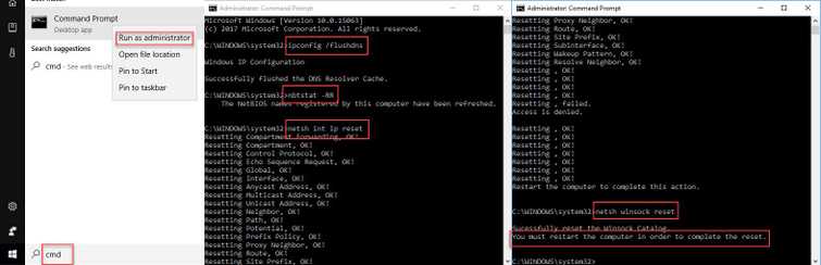 Reset TCP/ IP stack