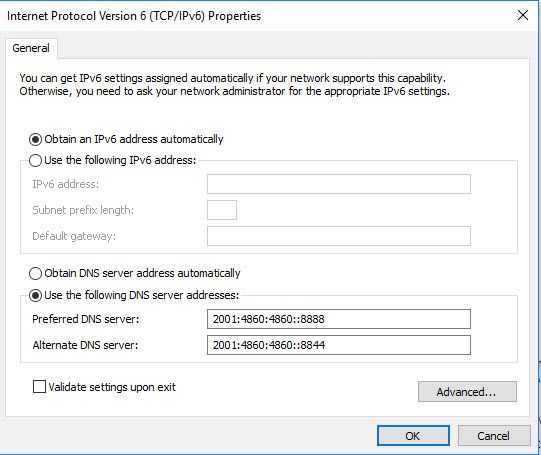 Change DNS IPv6 settings