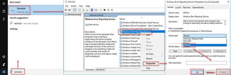 Disable Windows Error Reporting Service