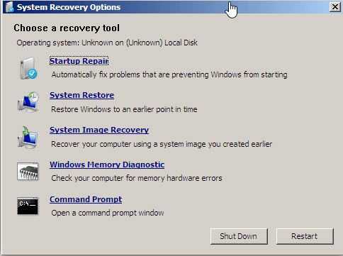 Use System Recovery Options