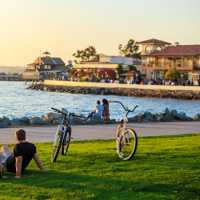 Sunset at San Diego Waterfront Public Park, Marina and the San Diego Skyline. California, United States.